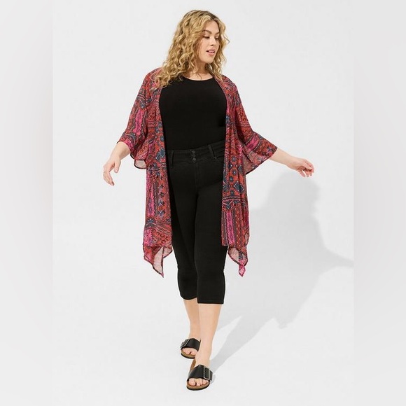 Torrid Boho Tribal Kimono Duster Pink Rust Print Size 5 (5x) - Picture 2 of 12
